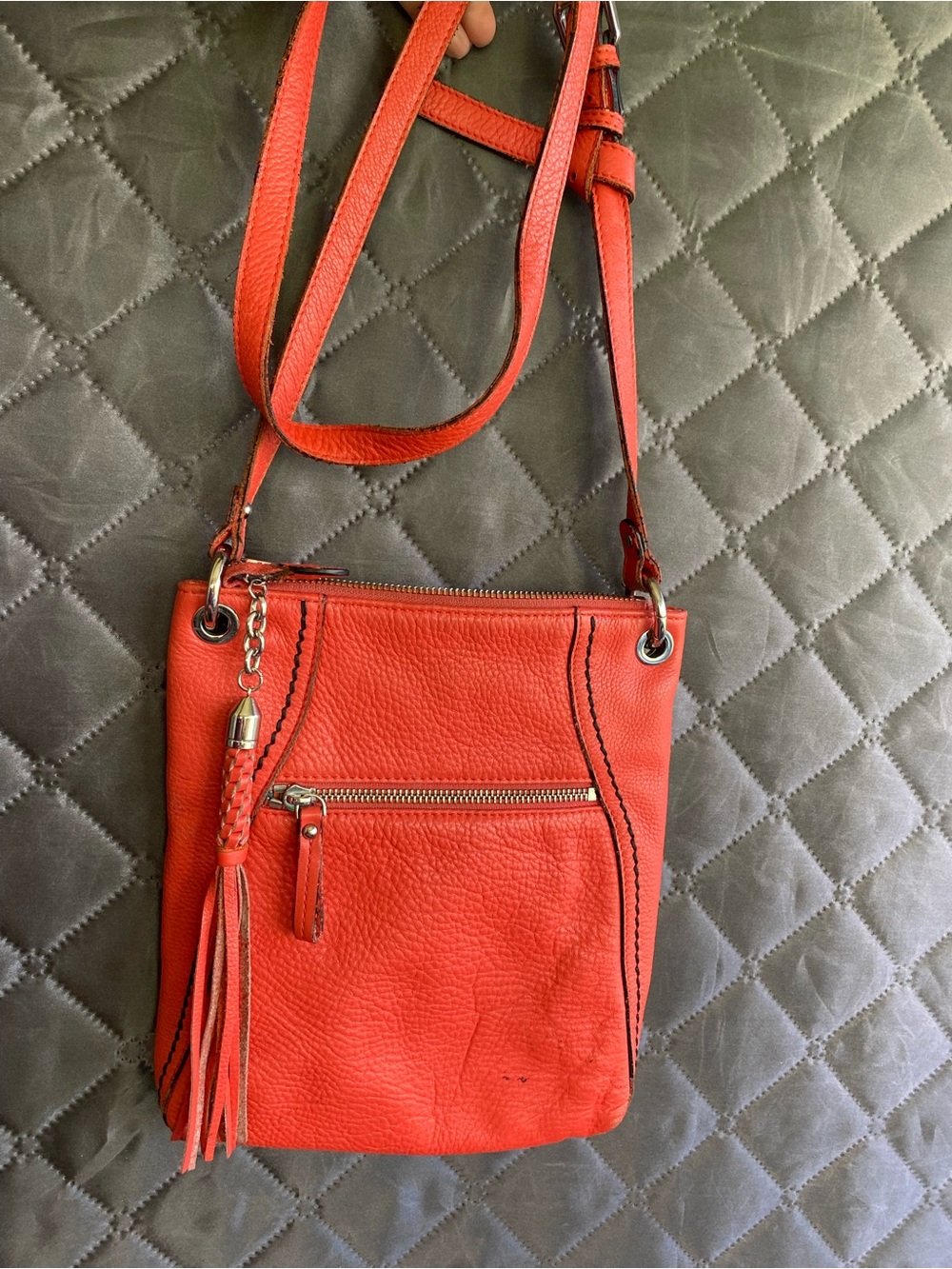 Vintage Danier Burnt Orange Pebbled Leather Crossbody Bag with Tassel